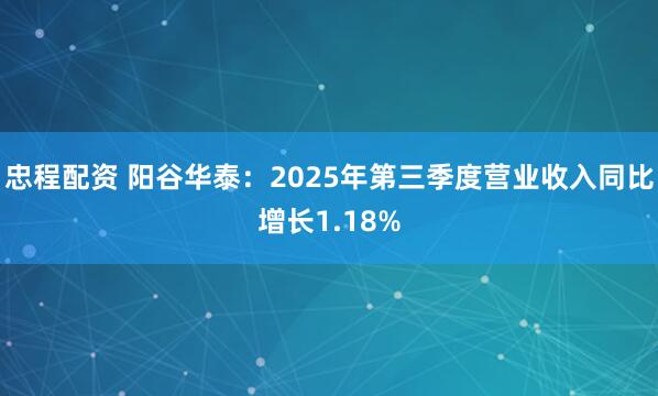 忠程配资 阳谷华泰：2025年第三季度营业收入同比增长1.18%